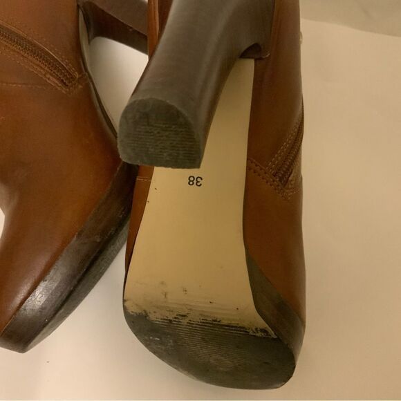 Neiman Marcus SPENCER Brazil BROWN LEATHER Heels BOOTIES Boots BUCKLE eur 38 - Picture 11 of 12